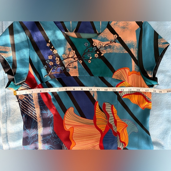 Hermes Style Silk Colorful Floral Geometric Dress - Picture 8 of 10